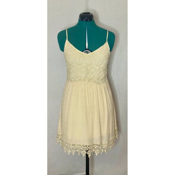 BE Cool ivory crochet sheer lined short boho dress. Size medium - Picture 1 of 5